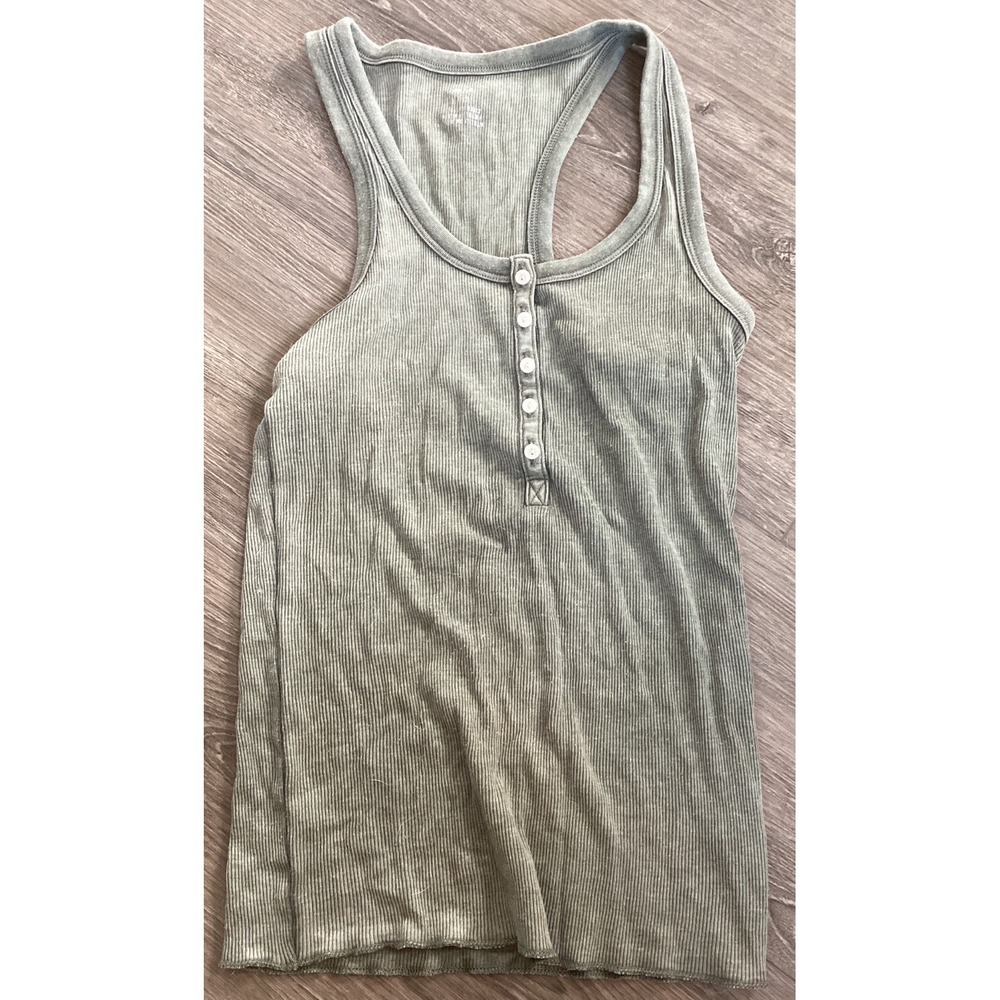Aerie Women's Sz XS Knit Tank Top Green Ribbed 3/4 Button Race Back